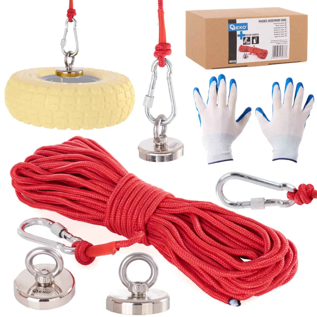 Geko Magnes neodymowy 85kg zestaw z liną G02426