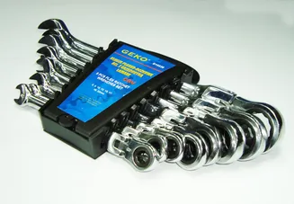 Geko Klucze płasko oczkowe z grzechotką i przegubem 8-22mm 8el. G10338  - 2