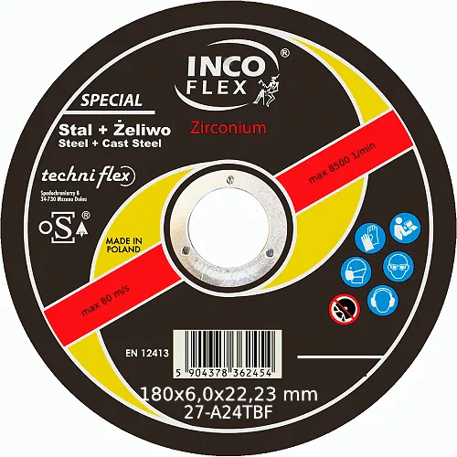Incoflex Tarcza do szlifowania metalu Special ZIRCONIUM M27 180 x 6,0mm A24TBF