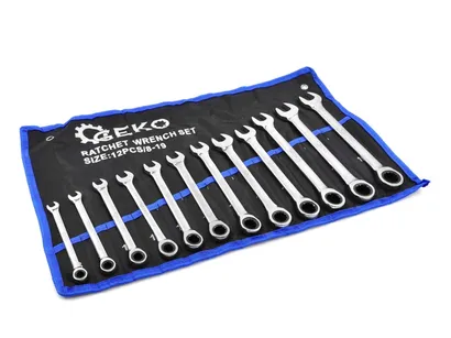 Geko Klucze płasko oczkowe z grzechotką 12szt. 8-19mm G10343