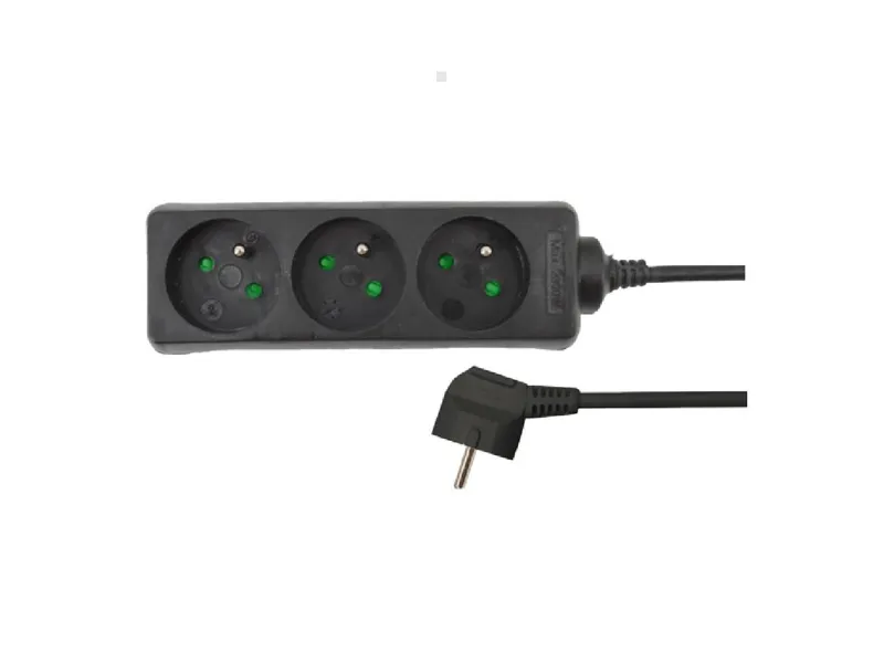 AWTOOLS Przedłużacz czarny 3 gniazda 5,0m z uziemieniem AW24672