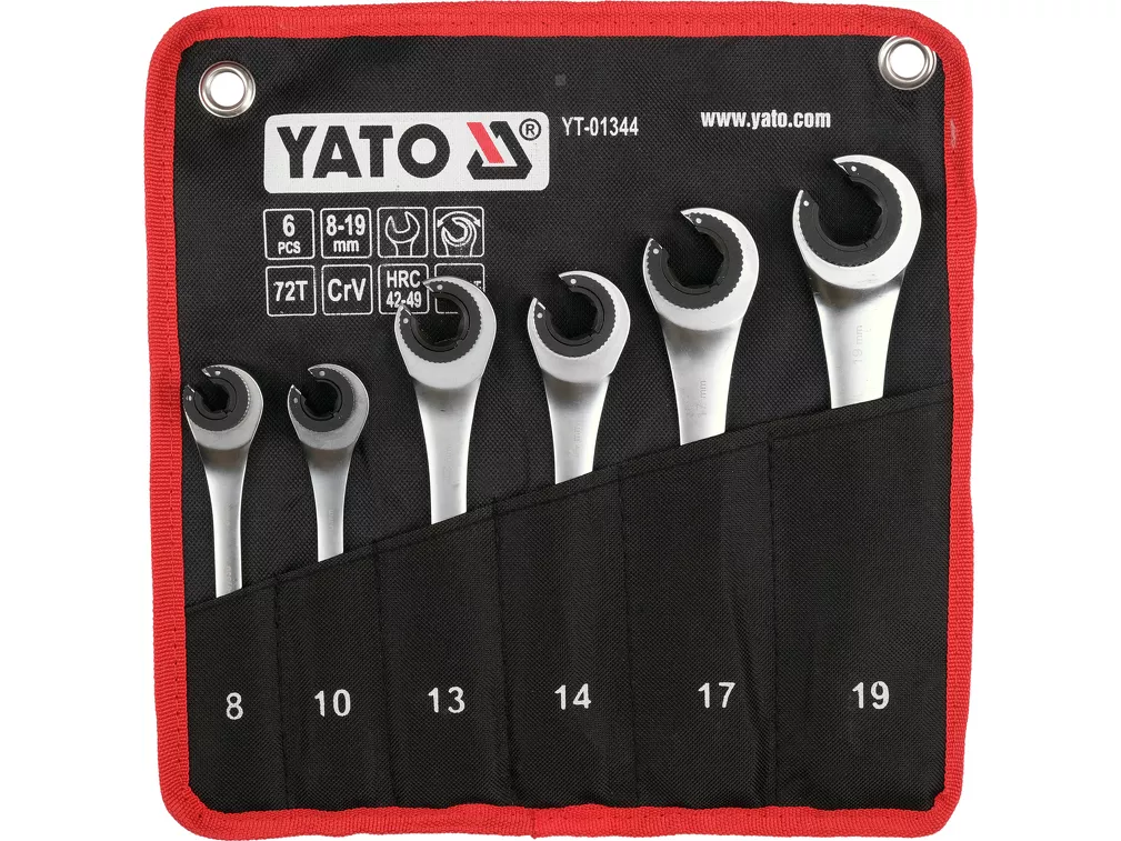 Yato Zestaw kluczy półotwartych z grzechotką 8-19 mm 6 szt. YT-01344