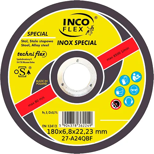 Incoflex Tarcza do szlifowania stali nierdzewnej INOX SPECJAL M27 180 x 6,8mm A24QBF