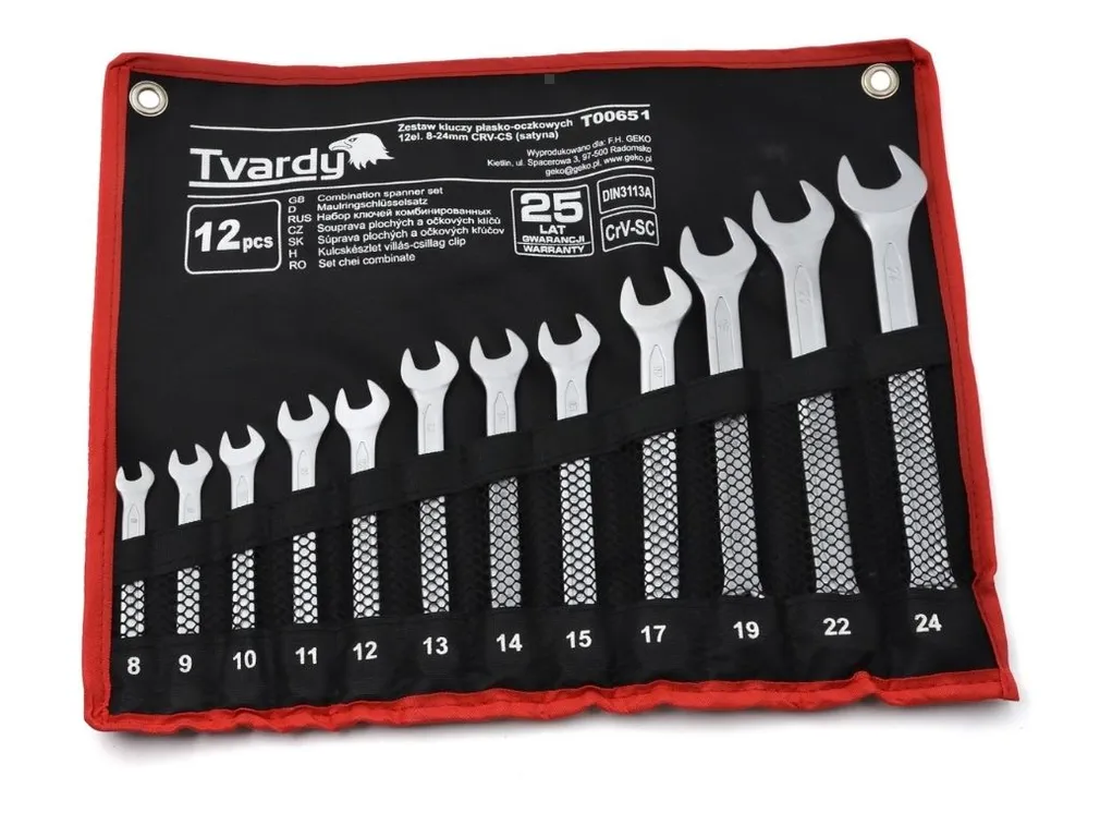 Tvardy Zestaw kluczy płasko-oczkowych 12el. 8-24mm CRV-CS T00651