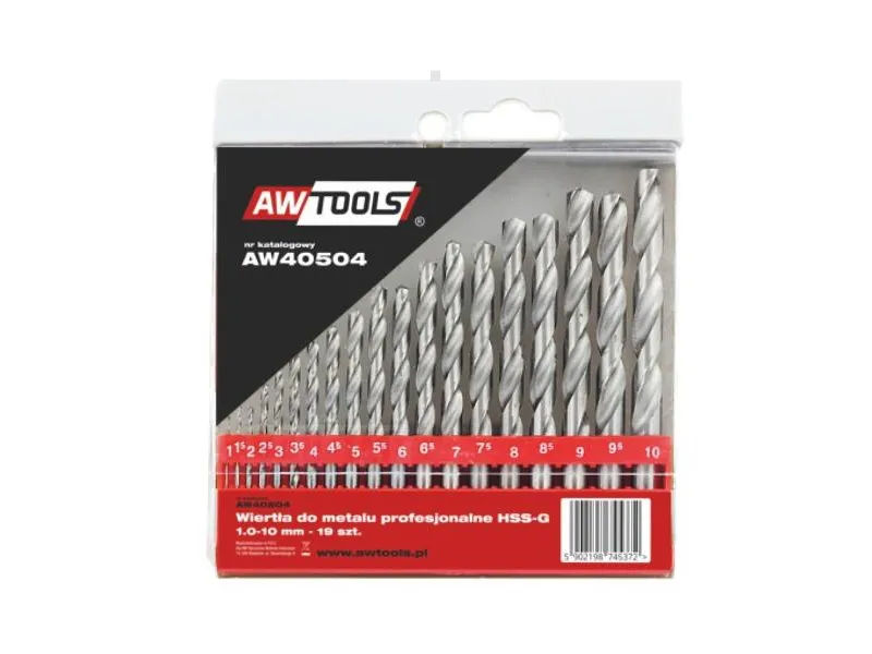 AWTOOLS Wiertła do metalu HSS-G 19szt. 1,0-10,0mm AW41203