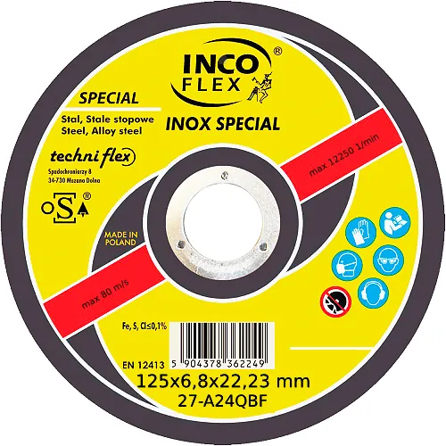 Incoflex Tarcza do szlifowania stali nierdzewnej INOX SPECJAL M27 125 x 6,8mm A24QBF