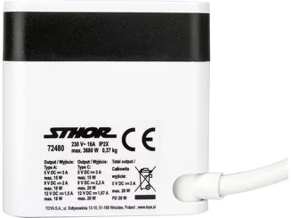 Sthor Przedłużacz kostka z USB 3 gniazda z uziemieniem 1,5 m 72480 - 6