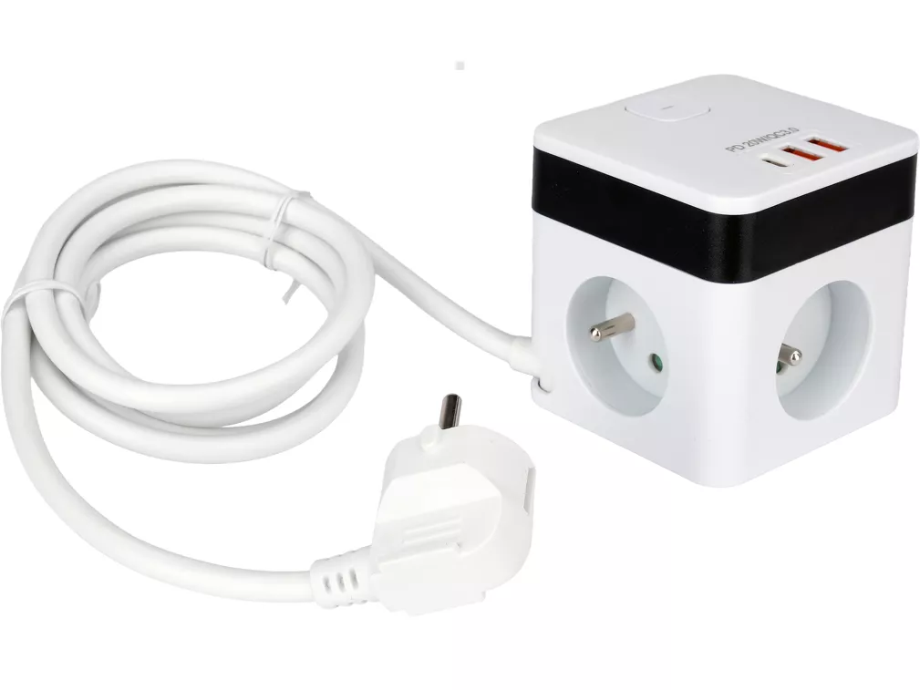 Sthor Przedłużacz kostka z USB 3 gniazda z uziemieniem 1,5 m 72480