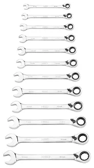 Neo Klucze płasko-oczkowe z grzechotką i przełącznikiem, zestaw 12 szt., 8 - 19 mm, miękkie etui 09-345 - 2