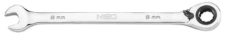 Neo Klucze płasko-oczkowe z grzechotką i przełącznikiem, zestaw 12 szt., 8 - 19 mm, miękkie etui 09-345 - 3