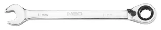 Neo Klucze płasko-oczkowe z grzechotką i przełącznikiem, zestaw 12 szt., 8 - 19 mm, miękkie etui 09-345 - 6