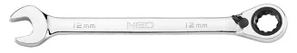 Neo Klucze płasko-oczkowe z grzechotką i przełącznikiem, zestaw 12 szt., 8 - 19 mm, miękkie etui 09-345 - 7