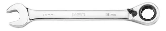 Neo Klucze płasko-oczkowe z grzechotką i przełącznikiem, zestaw 12 szt., 8 - 19 mm, miękkie etui 09-345 - 10