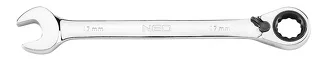 Neo Klucze płasko-oczkowe z grzechotką i przełącznikiem, zestaw 12 szt., 8 - 19 mm, miękkie etui 09-345 - 12