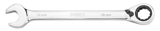 Neo Klucze płasko-oczkowe z grzechotką i przełącznikiem, zestaw 12 szt., 8 - 19 mm, miękkie etui 09-345 - 14