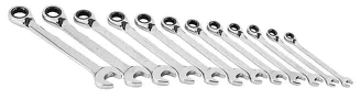 Neo Klucze płasko-oczkowe z grzechotką i przełącznikiem, zestaw 12 szt., 8 - 19 mm, miękkie etui 09-345 - 15