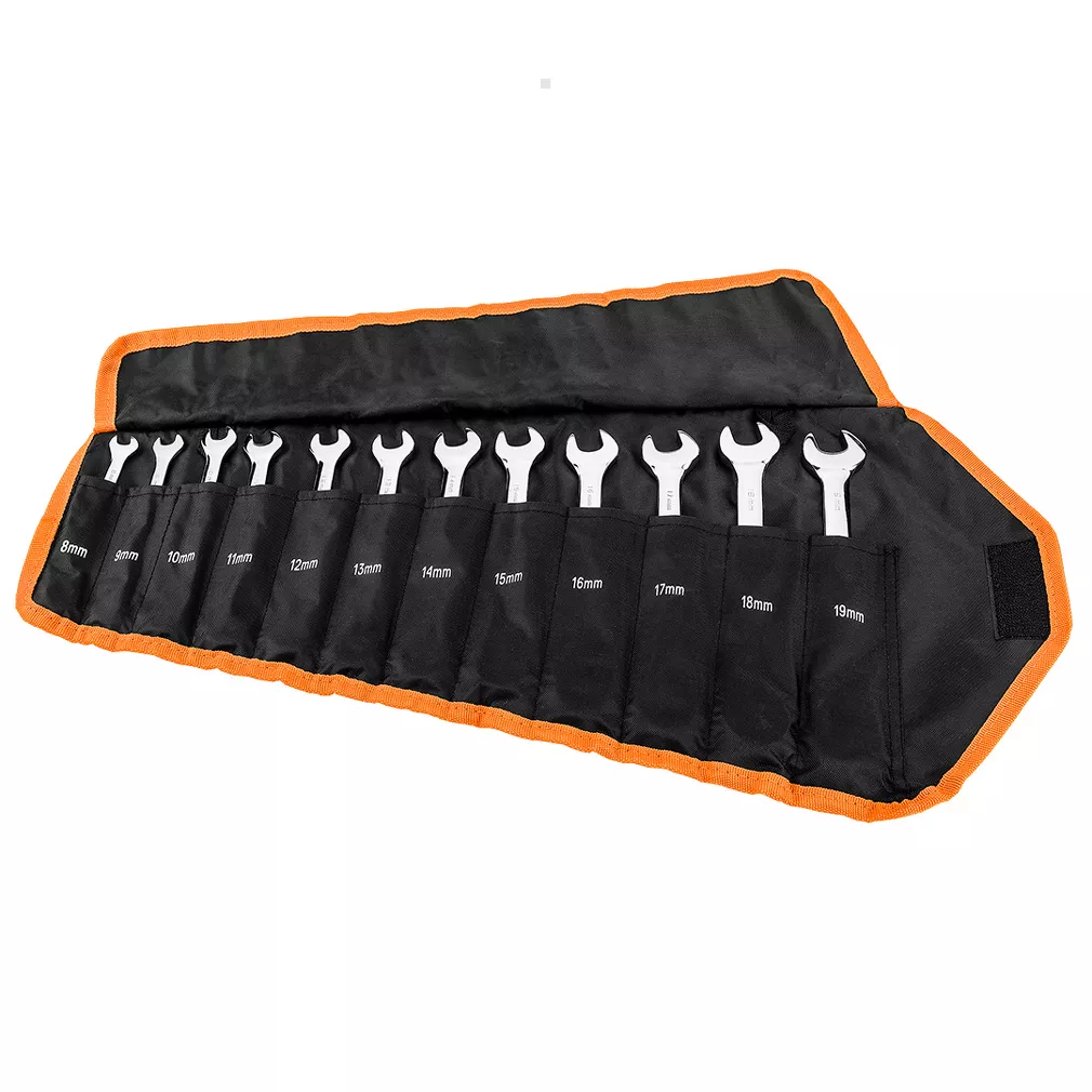 Neo Klucze płasko-oczkowe z grzechotką i przełącznikiem, zestaw 12 szt., 8 - 19 mm, miękkie etui 09-345