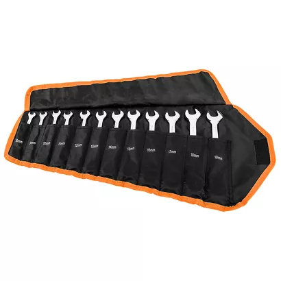 Neo Klucze płasko-oczkowe z grzechotką i przełącznikiem, zestaw 12 szt., 8 - 19 mm, miękkie etui 09-345