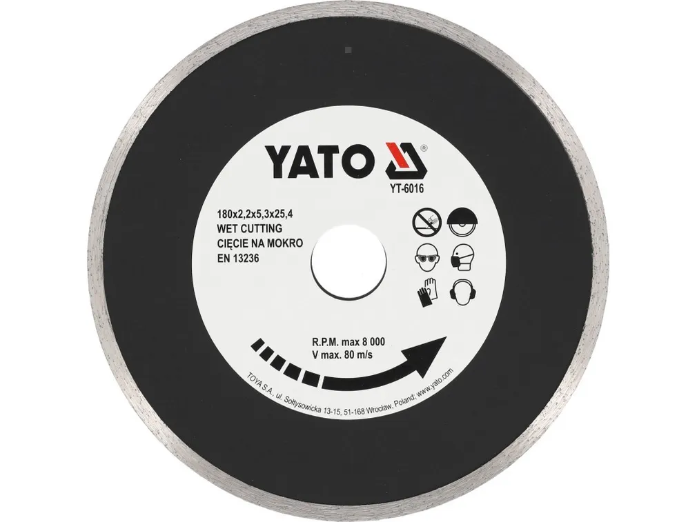 Yato Tarcza diamentowa pełna 180mm EN do ceramiki YT-6016