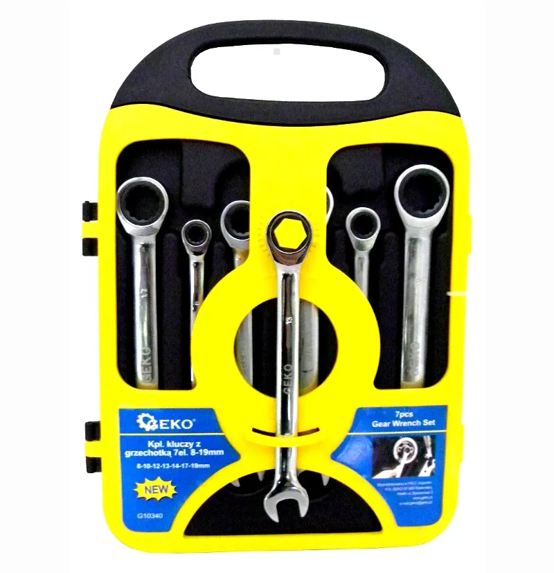 Geko Klucze płasko oczkowe z grzechotką 8-19mm 7el. G10340 