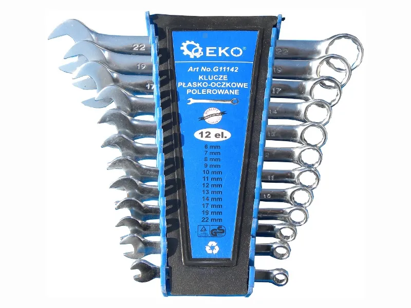 Geko Klucze płasko oczkowe kpl. 12el. polerowane 6-22mm G11142 