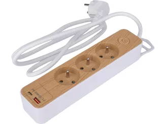 Sthor Przedłużacz listwowy drewnopodobny USB 3 gniazda z uziemieniem 1,4 m 72343 - 5