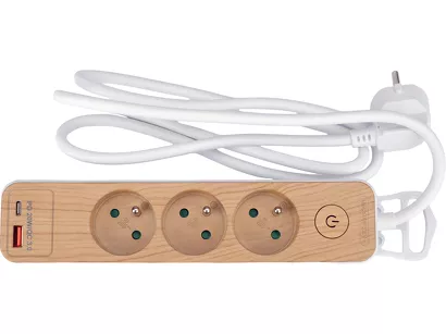 Sthor Przedłużacz listwowy drewnopodobny USB 3 gniazda z uziemieniem 1,4 m 72343