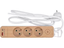 Sthor Przedłużacz listwowy drewnopodobny USB 3 gniazda z uziemieniem 1,4 m 72343