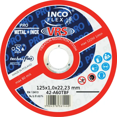 Incoflex Tarcza do cięcia metalu wypukła PRO VRS M42 125 x 1,0mm A60TBF-VRS