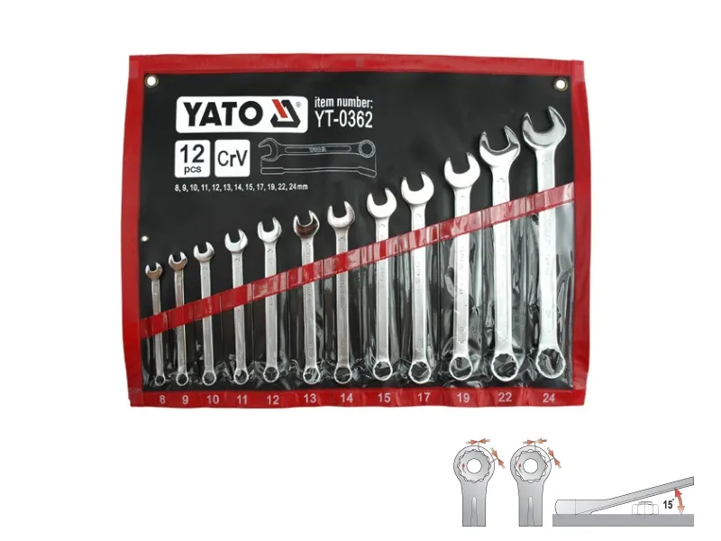 Yato Klucze płasko oczkowe CrV 12 szt. 8-24mm YT-0362 