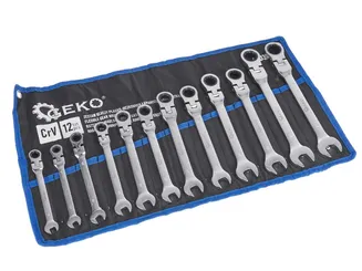 Geko Klucze płasko oczkowe z grzechotką i przegubem 8-19mm G10337 - 2