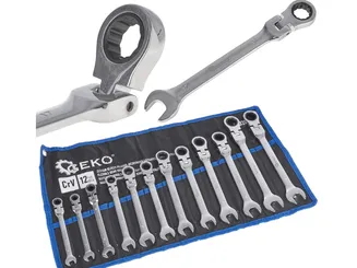 Geko Klucze płasko oczkowe z grzechotką i przegubem 8-19mm G10337 - 3