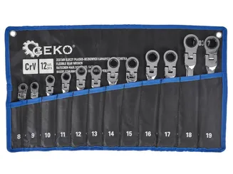 Geko Klucze płasko oczkowe z grzechotką i przegubem 8-19mm G10337 - 7