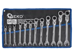 Geko Klucze płasko oczkowe z grzechotką i przegubem 8-19mm G10337