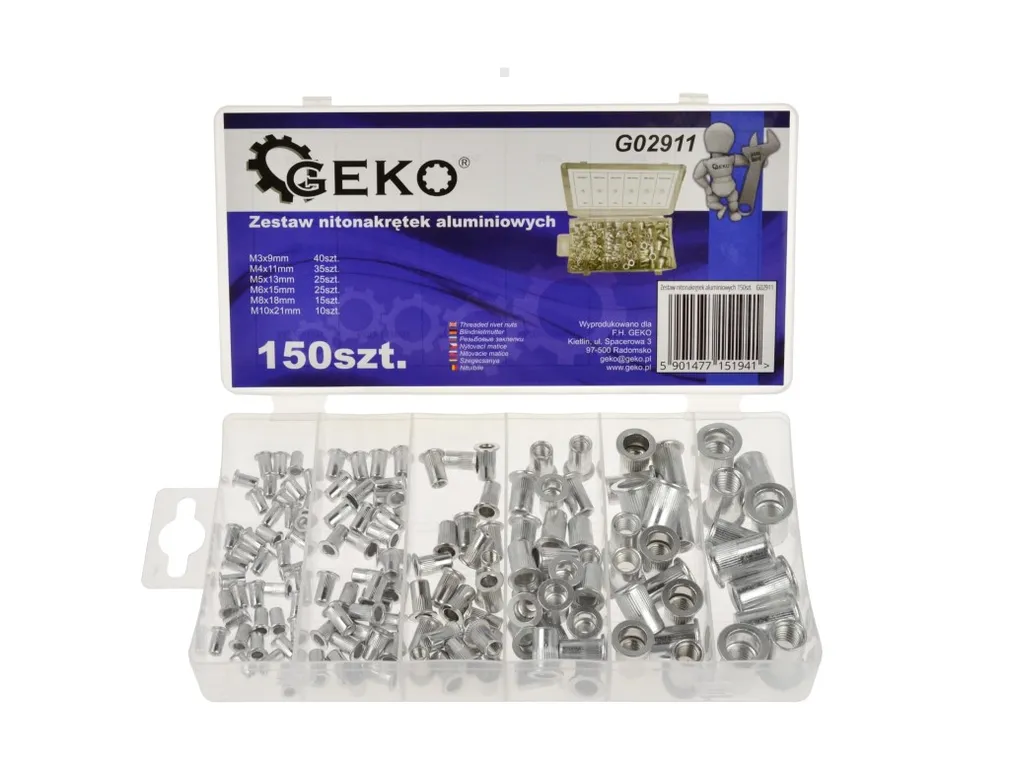 Geko Nitonakrętki aluminiowe 150szt. G02911