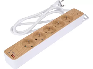 Sthor Przedłużacz listwowy drewnopodobny USB 5 gniazd z uziemieniem 1,4 m 72344 - 6