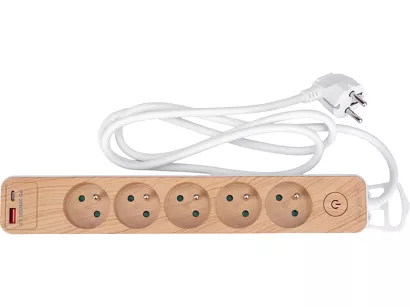 Sthor Przedłużacz listwowy drewnopodobny USB 5 gniazd z uziemieniem 1,4 m 72344