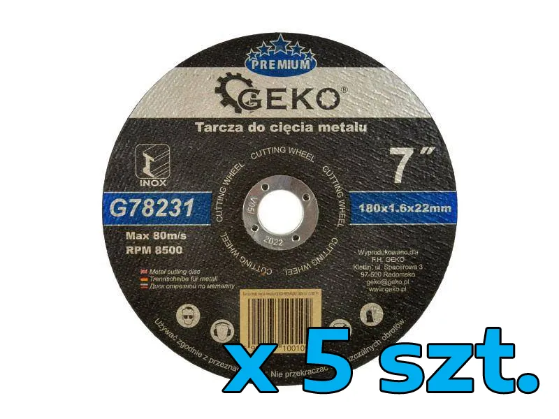 Geko Tarcza do cięcia metalu 180x1,6mm 5szt. G78231 