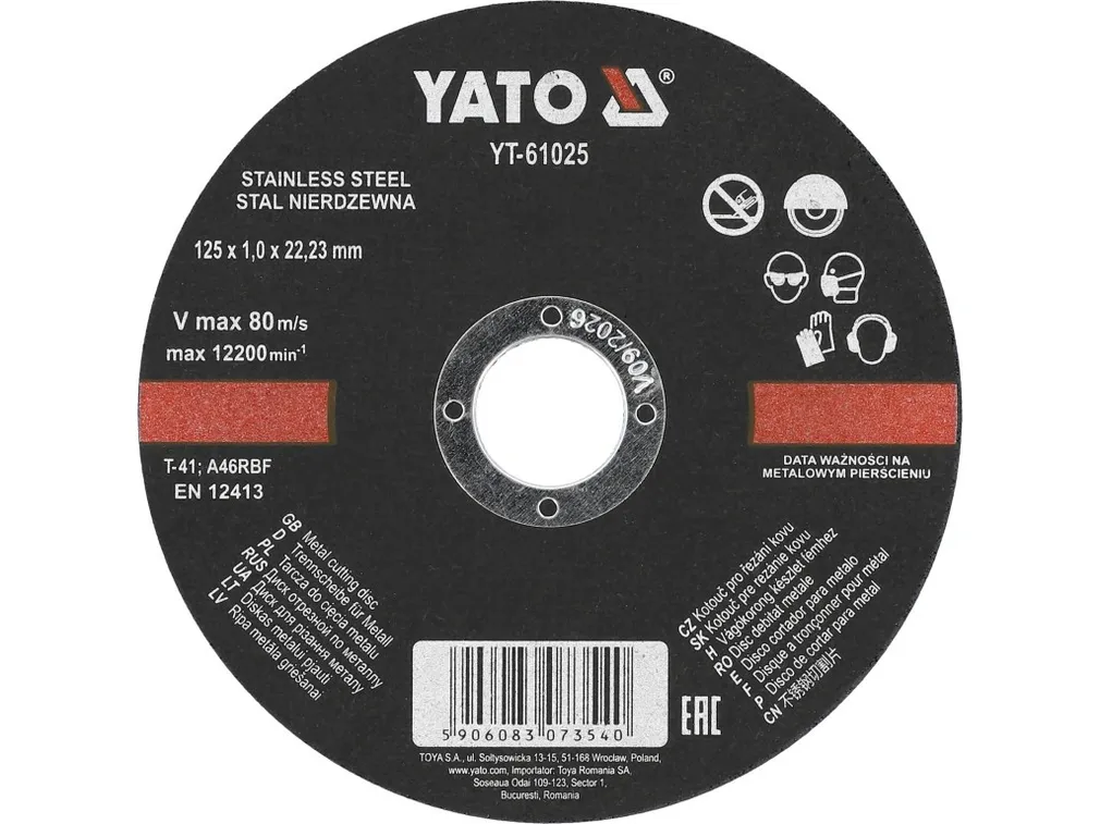 Yato Tarcza do cięcia stali INOX 125x1,0x22,2mm wytrzymała YT-61025