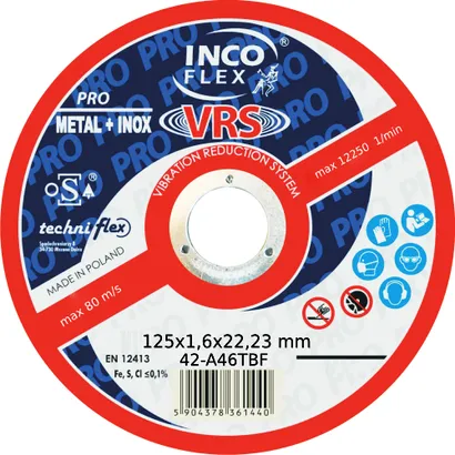 Incoflex Tarcza do cięcia metalu wypukła PRO VRS M42 125 x 1,6mm A46TBF-VRS