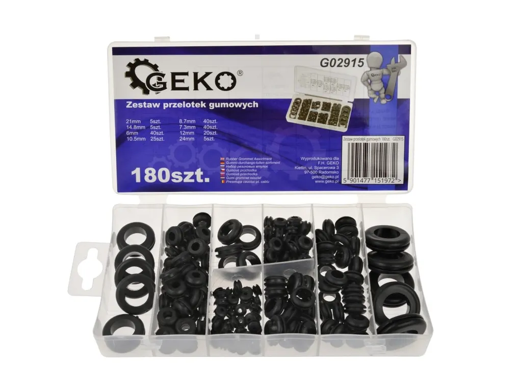 Geko Przelotki gumowe zestaw 180szt. G02915