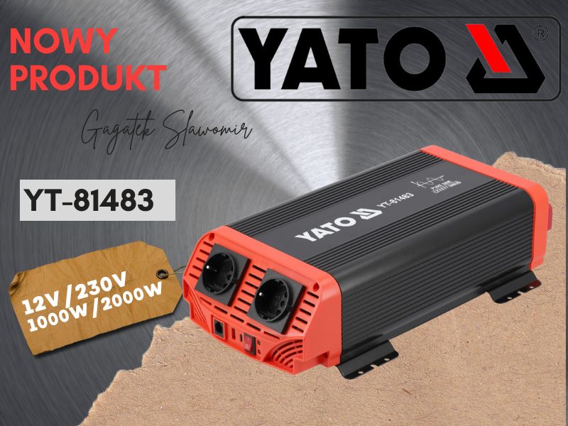 Przetwornica napięcia samochodowa Yato 12V/230V 1000W YT-81483 Przetwornica napięcia samochodowa Yato 12V/230V 1000W YT-81483